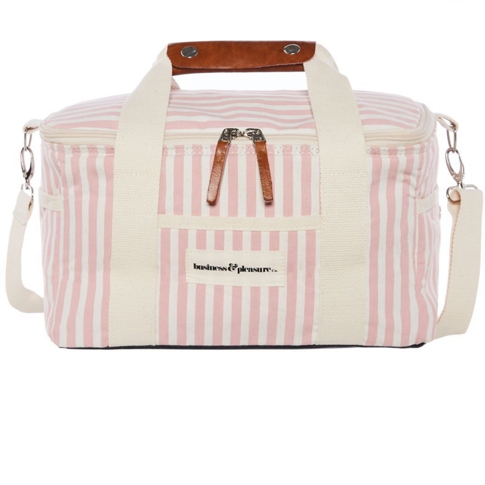 Pink and White Striped Cooler Bag